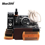 Blue ZOO Men Beard Care Set Beard wax Beard oil Brush Comb Scissors Wallet Styling Shaping Moisturizing Beard kit 7 pcs